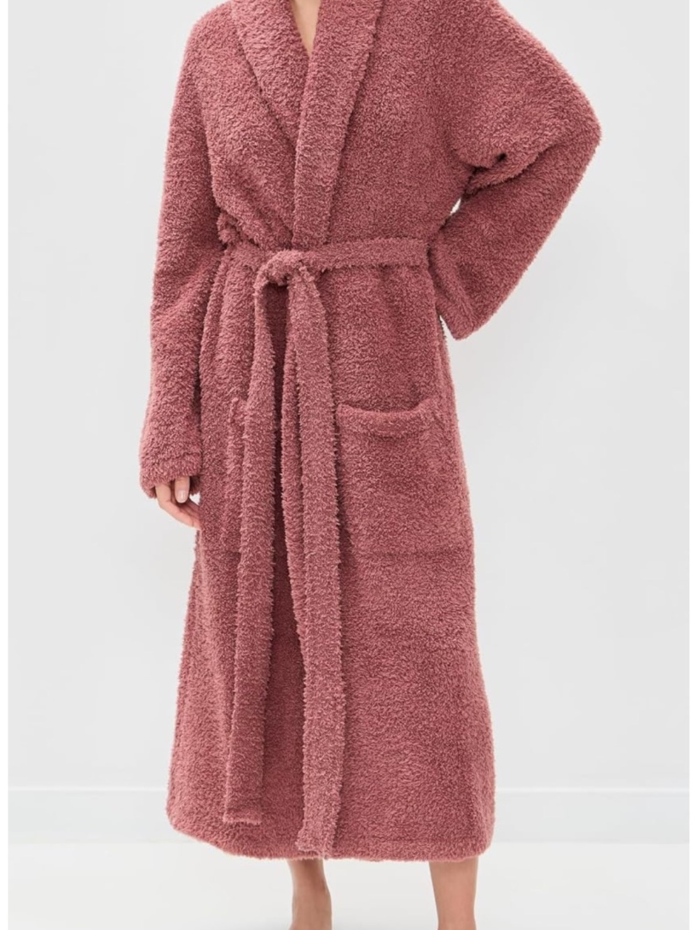 Barefoot dreams Plush Teddy Long Robe Coat in Dusty Rose size 1